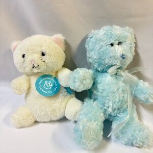Manhattan Toy Company Petit Pomme Kitty 8” White Blue Kids Plushie Teddy Bears